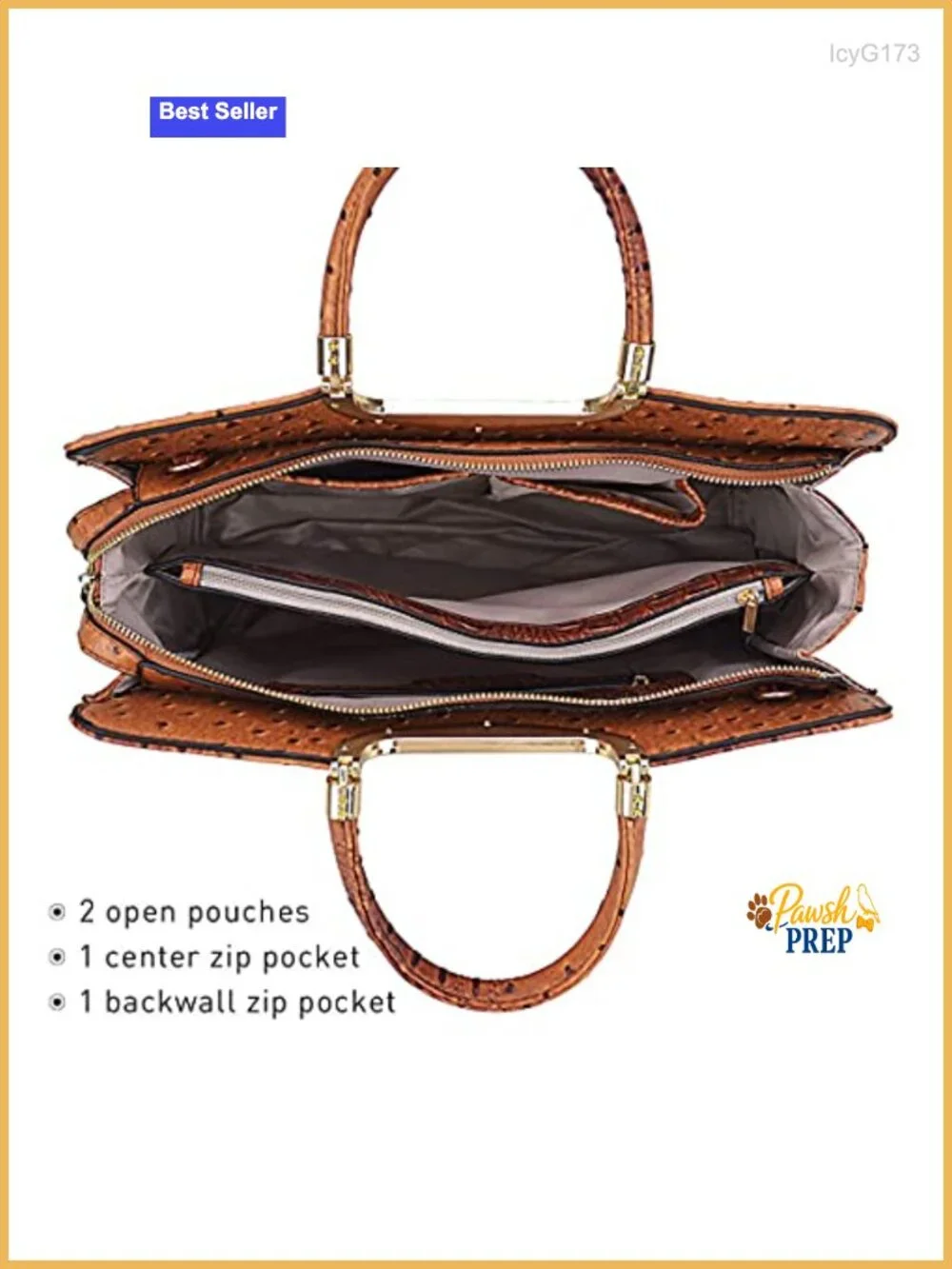 Vegan (PU) Ostrich Textured Leather Satchel Purse with Matching Wristlet and